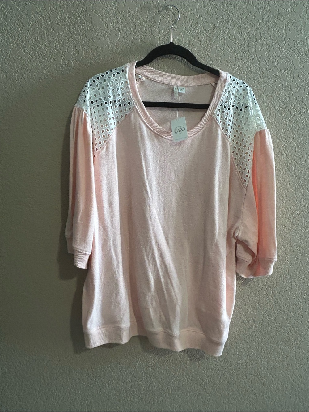 Cato Pale Pink Ribbed Neck Pullover Top